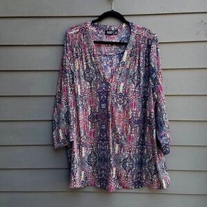 Ava Multi Color Peasant Tunic Blouse Sheer Size 2X